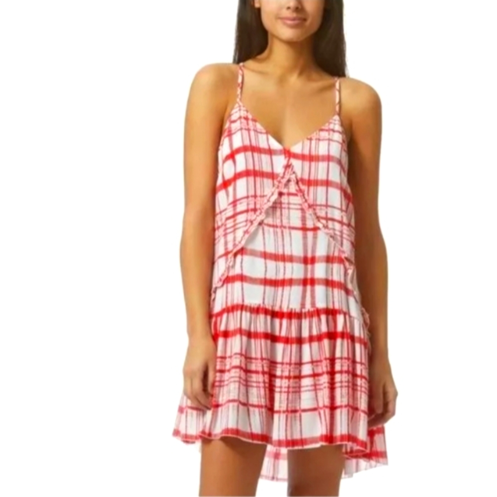 Avec Les Filles Plaid Windowpane Grid Check Mini Sundress